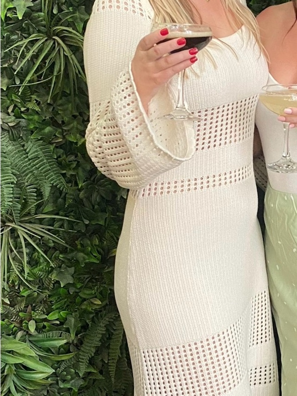Women's Cream Knit Crochet boho Maxi Dress